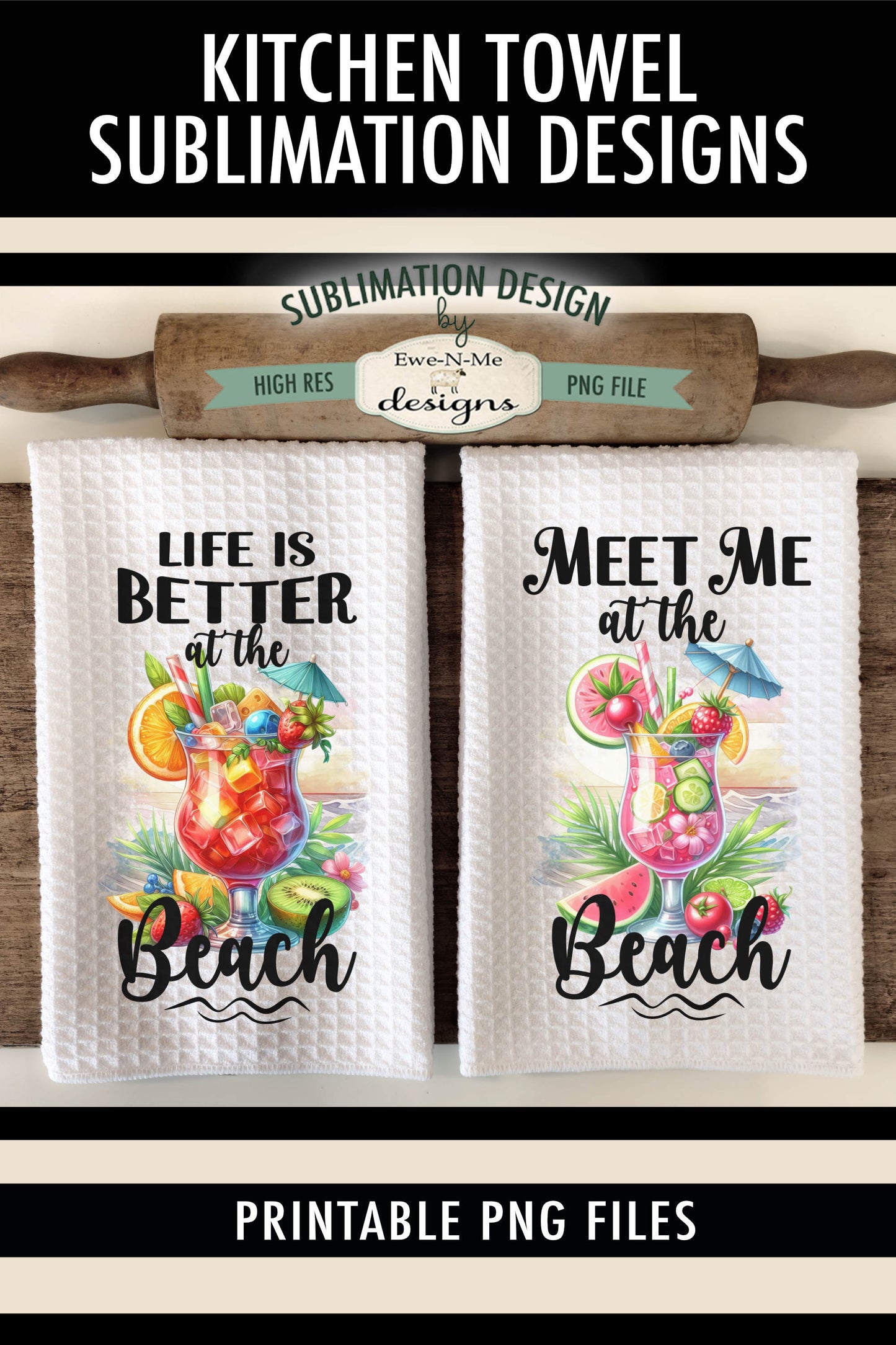 Tropical Beach Drinks - Kitchen Towel Sublimation Designs