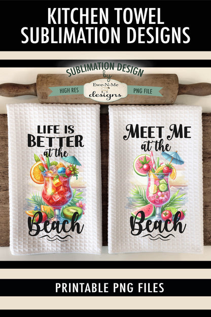 Tropical Beach Drinks - Kitchen Towel Sublimation Designs