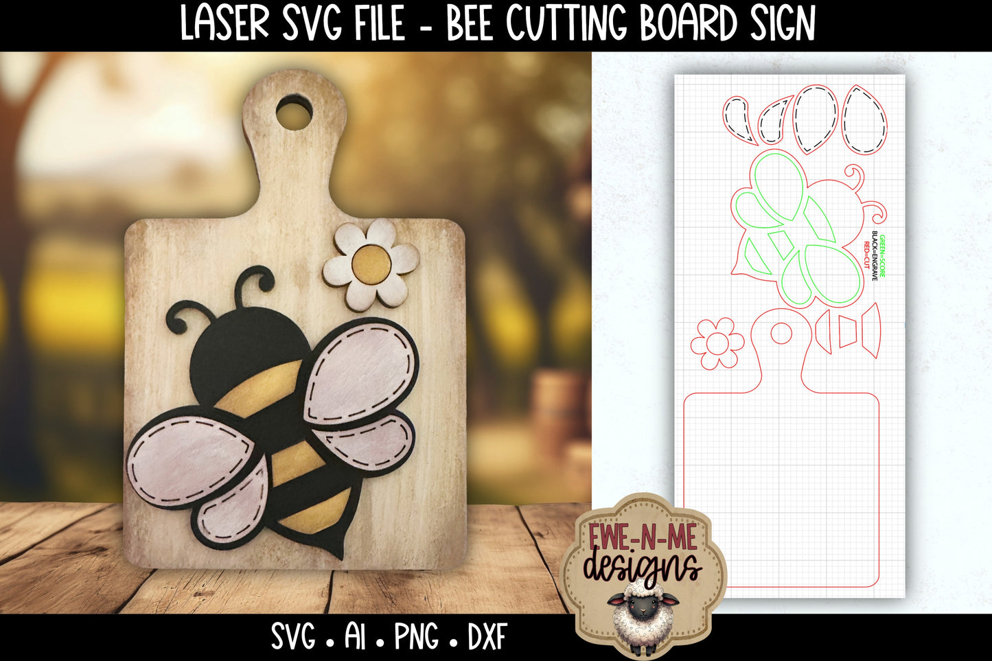 Bee Daisy Cutting Board Shelf Sitter | Laser Cut SVG File