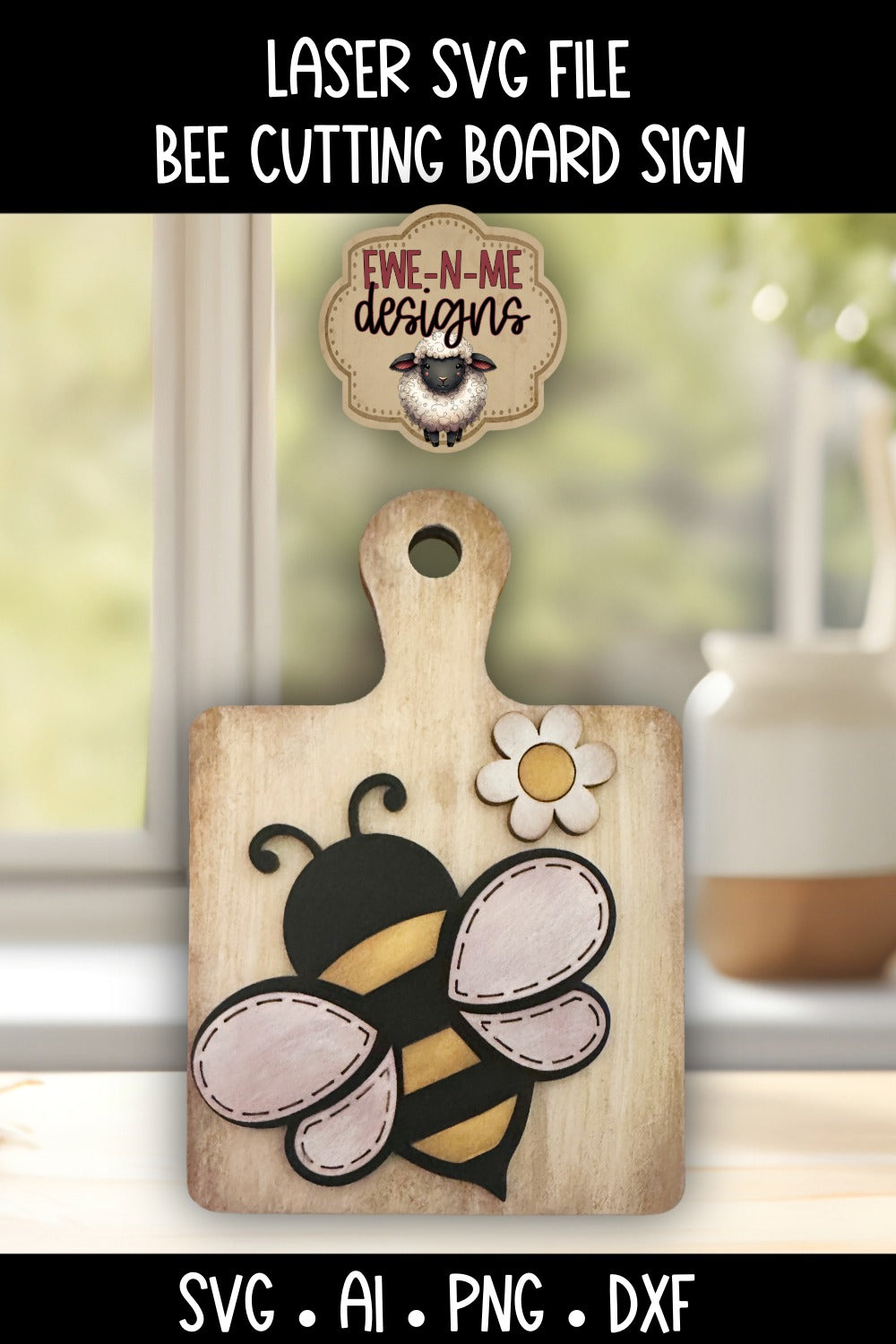 Bee Daisy Cutting Board Shelf Sitter | Laser Cut SVG File