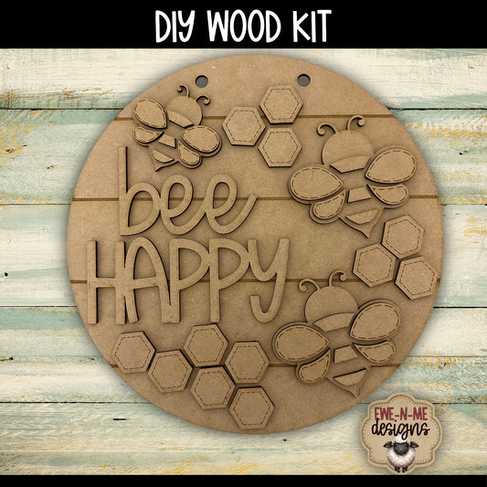 Bee Happy Round Sign | DIY WOOD KIT