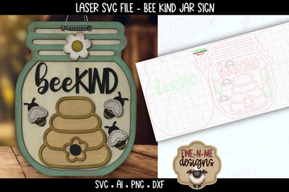 Bee Kind Jar Sign | Laser Cut SVG File