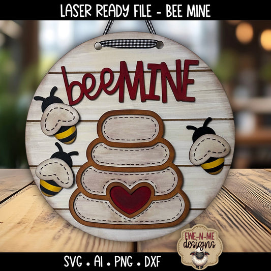Bee Mine Valentine Door Hanger Sign | Laser Cut SVG File