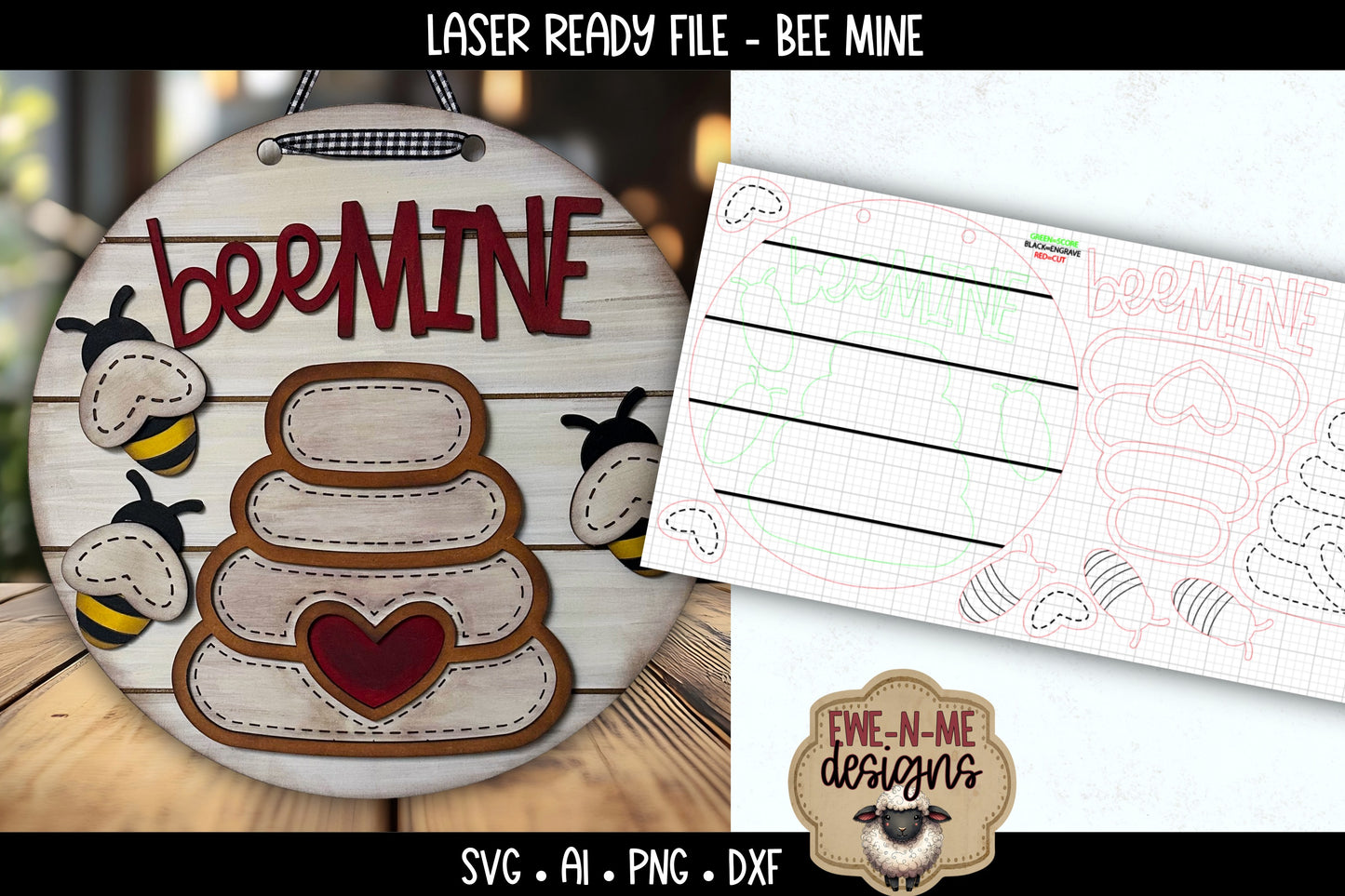 Bee Mine Valentine Door Hanger Sign | Laser Cut SVG File