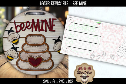 Bee Mine Valentine Door Hanger Sign | Laser Cut SVG File