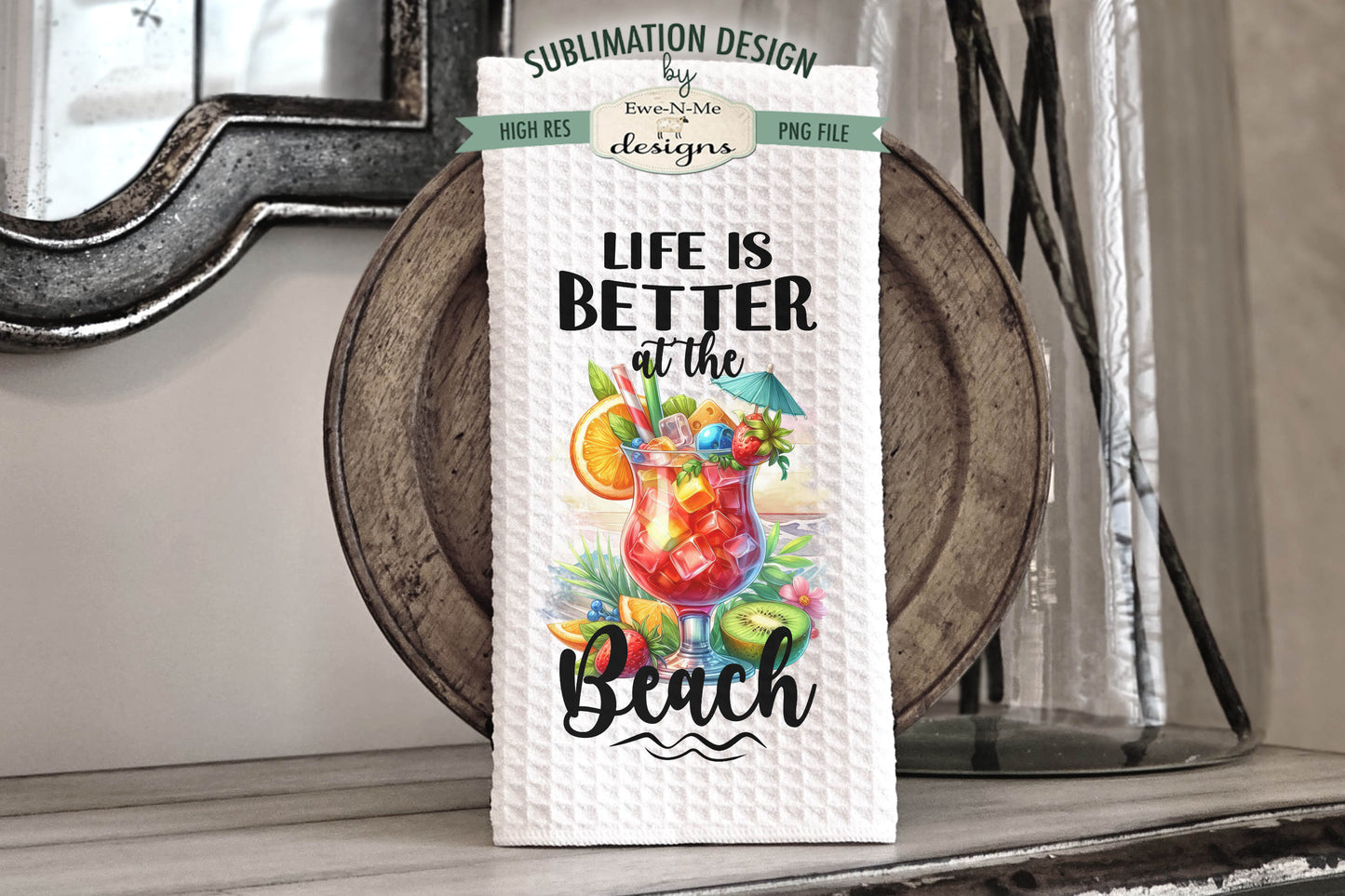 Tropical Beach Drinks - Kitchen Towel Sublimation Designs