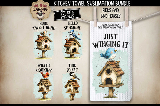 Birds and Bird Houses - Bundle of 5 - Kitchen Towel Sublimation Designs