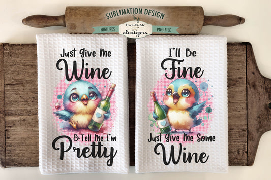 Cute Birds With Wine - Kitchen Towel Sublimation Designs