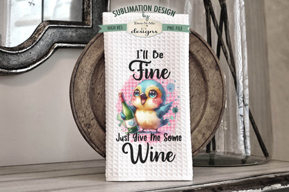 Cute Birds With Wine - Kitchen Towel Sublimation Designs