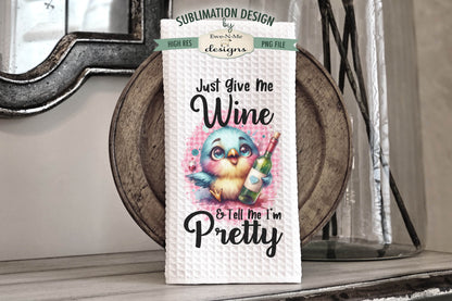 Cute Birds With Wine - Kitchen Towel Sublimation Designs
