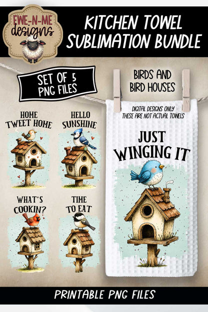 Birds and Bird Houses - Bundle of 5 - Kitchen Towel Sublimation Designs