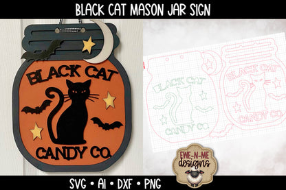 Black Cat Door Hanger Mason Jar - Laser Cut SVG