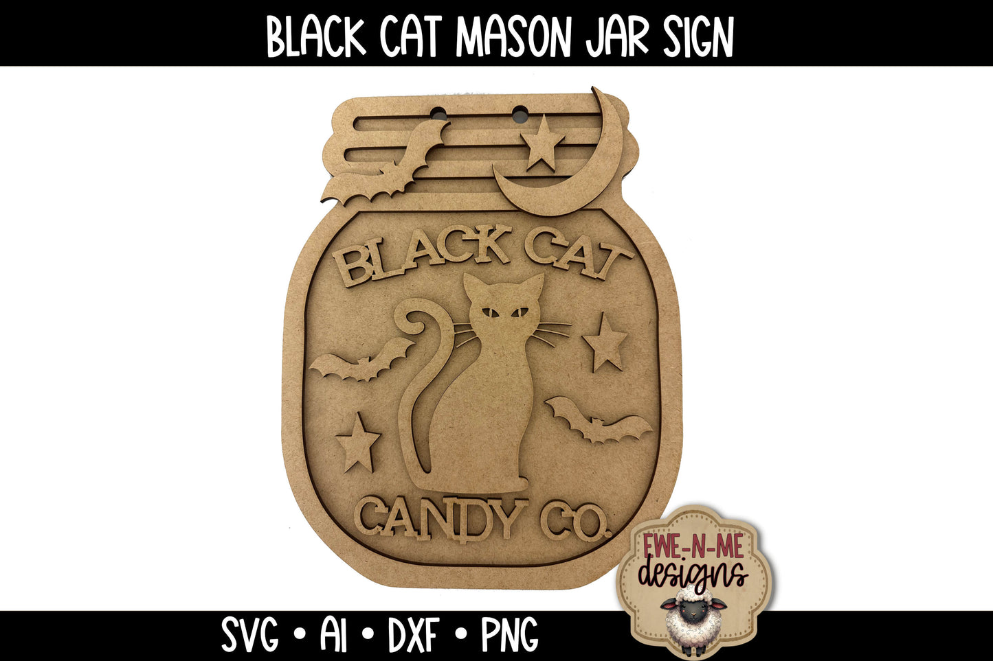 Black Cat Door Hanger Mason Jar - Laser Cut SVG