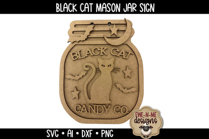 Black Cat Door Hanger Mason Jar - Laser Cut SVG