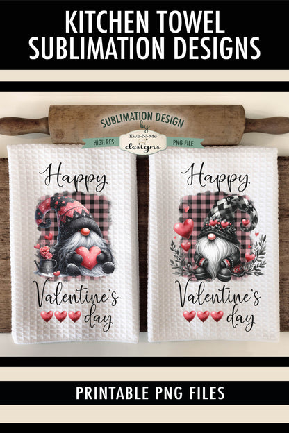 Pink Black Valentine Gnomes - Kitchen Towel Sublimation Designs