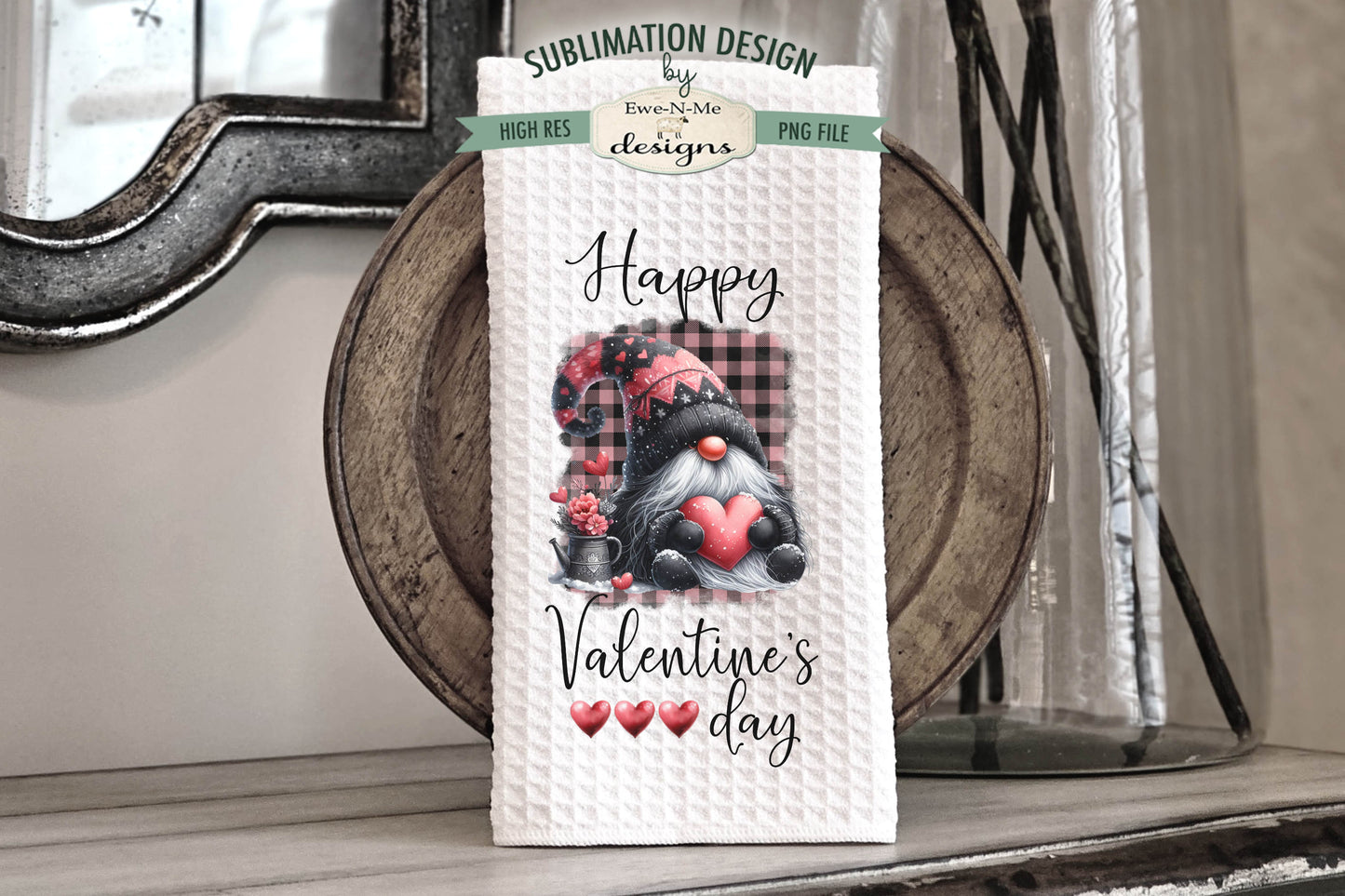 Pink Black Valentine Gnomes - Kitchen Towel Sublimation Designs
