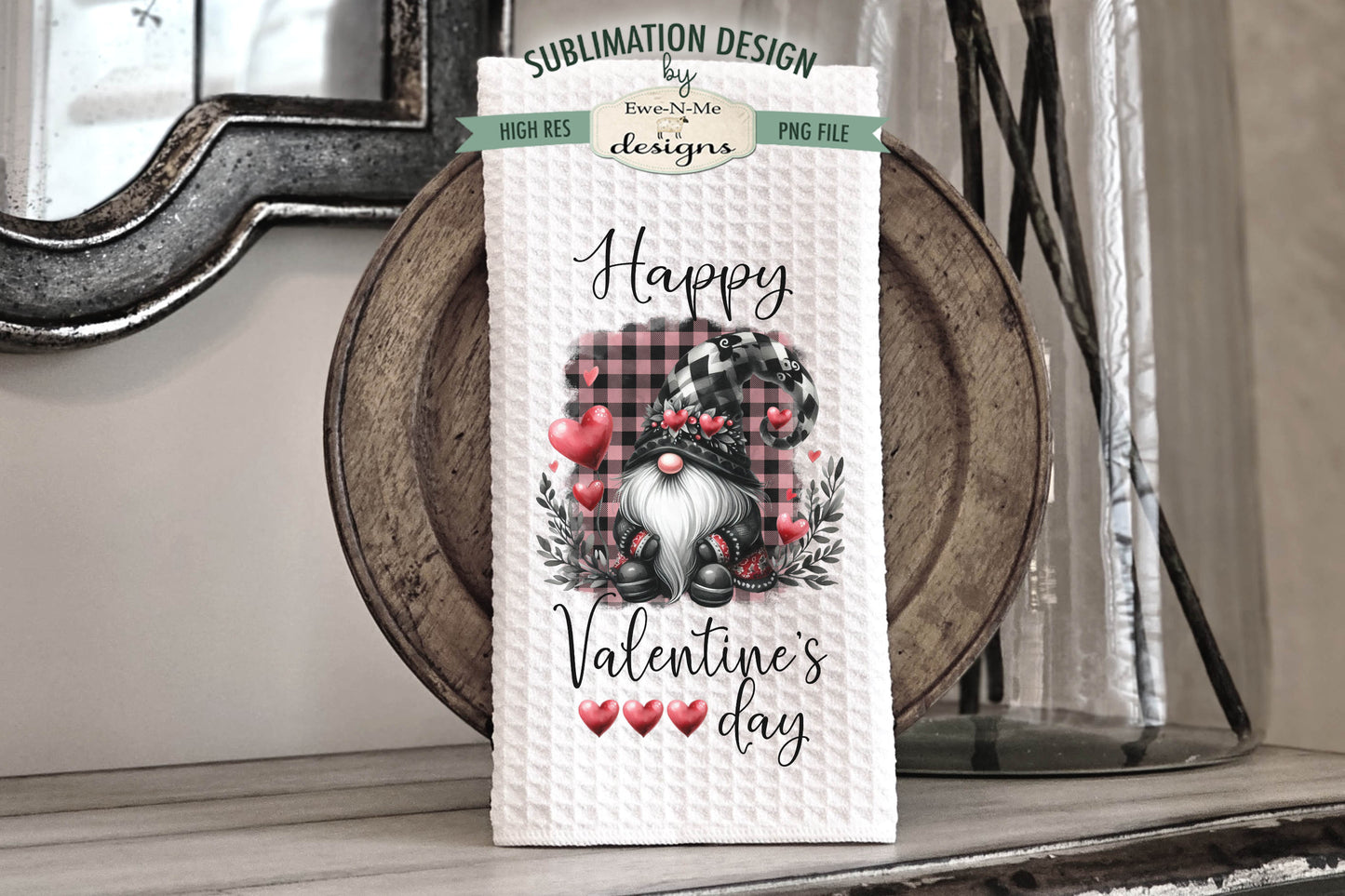 Pink Black Valentine Gnomes - Kitchen Towel Sublimation Designs