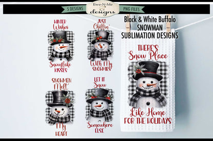Buffalo Plaid Snowmen - Bundle of 5 - Kitchen Towel Sublimation Designs