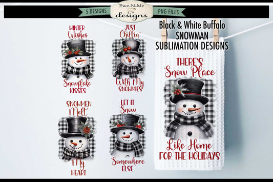 Buffalo Plaid Snowmen - Bundle of 5 - Kitchen Towel Sublimation Designs