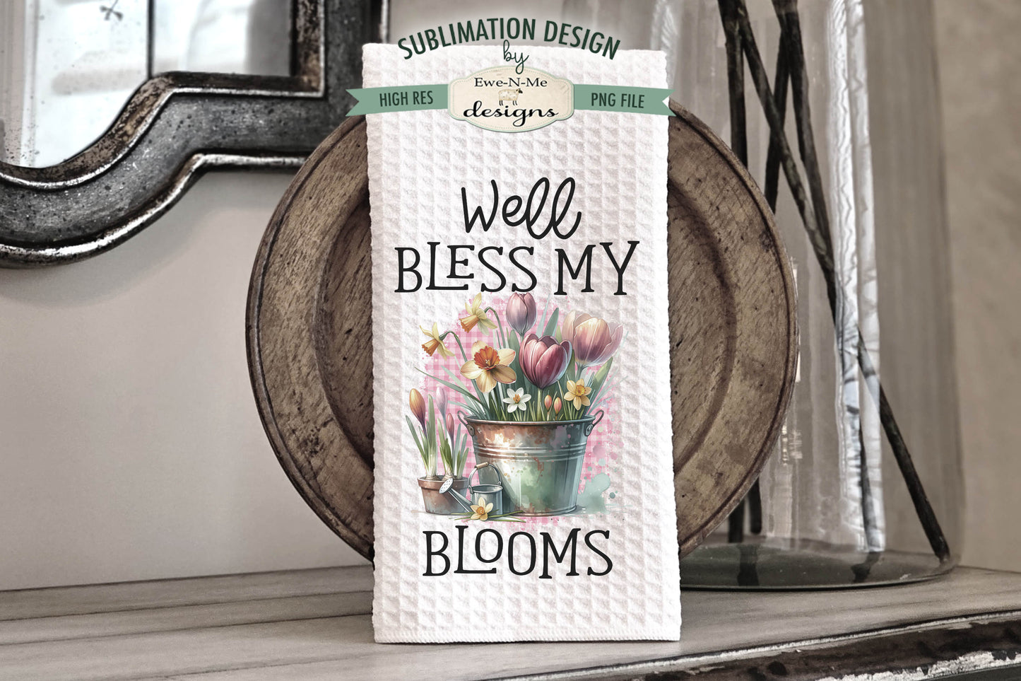 Spring Flowers In Buckets - Bundle of 5 - Kitchen Towel Sublimation Designs