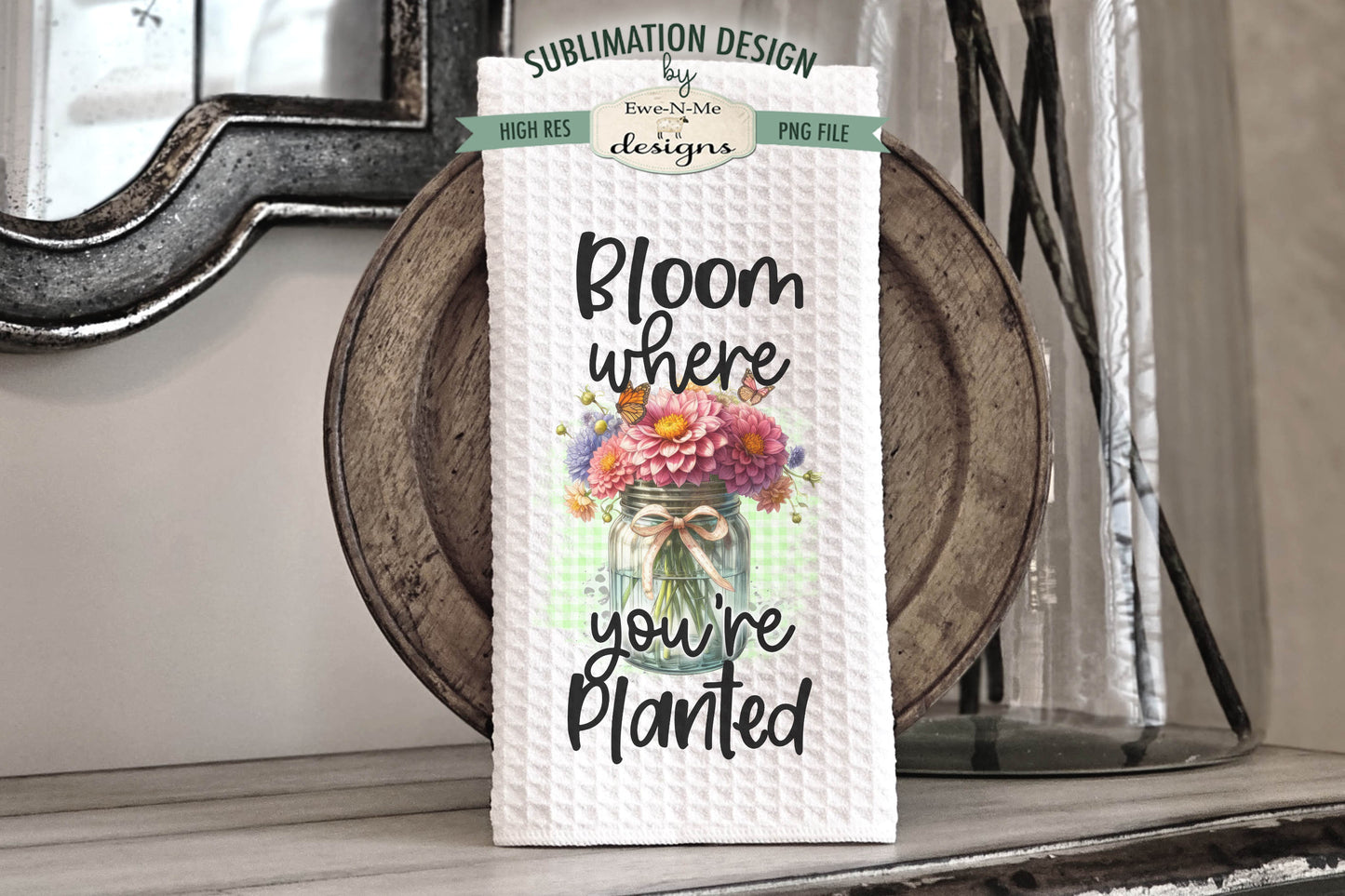 Assorted Flowers In Mason Jars - Bundle of 10 - Kitchen Towel Sublimation Designs