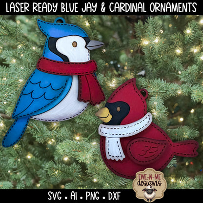 Blue Jay and Cardinal Ornament Duo | Laser Cut SVG File