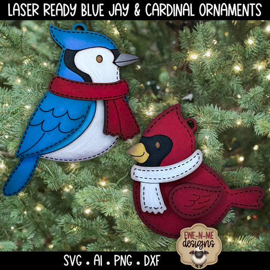 Blue Jay and Cardinal Ornament Duo | Laser Cut SVG File