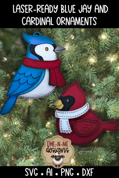 Blue Jay and Cardinal Ornament Duo | Laser Cut SVG File