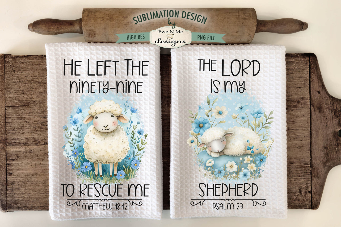 Faith Based Sheep (blue) - Kitchen Towel Sublimation Designs