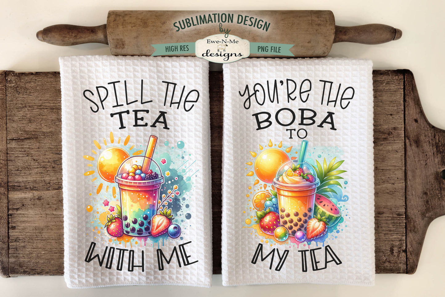 Boba Tea Tropical Summer - Kitchen Towel Sublimation Designs