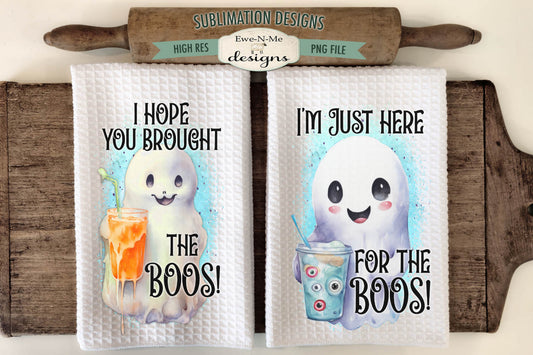 Blue Halloween Ghosts - Kitchen Towel Sublimation Designs