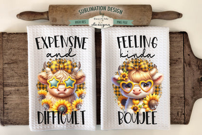 Boujee Highland Cows Sunflower - Kitchen Towel Sublimation Designs