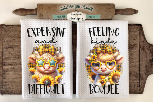 Boujee Highland Cows Sunflower - Kitchen Towel Sublimation Designs