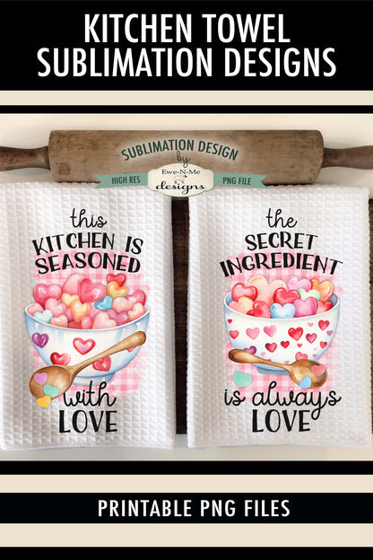 Valentine Hearts in Bowl - Kitchen Towel Sublimation Designs