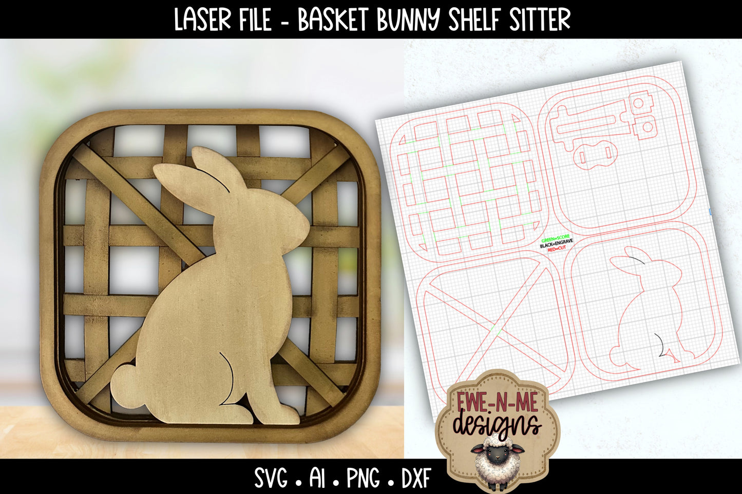 Tobacco Basket Bunny Shelf Sitter | Laser Cut SVG File