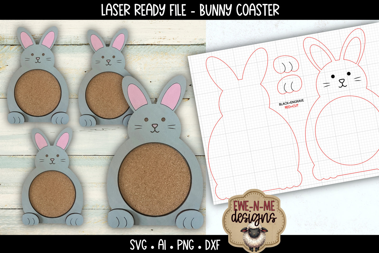 Bunny Cork Coaster | Laser Cut SVG File