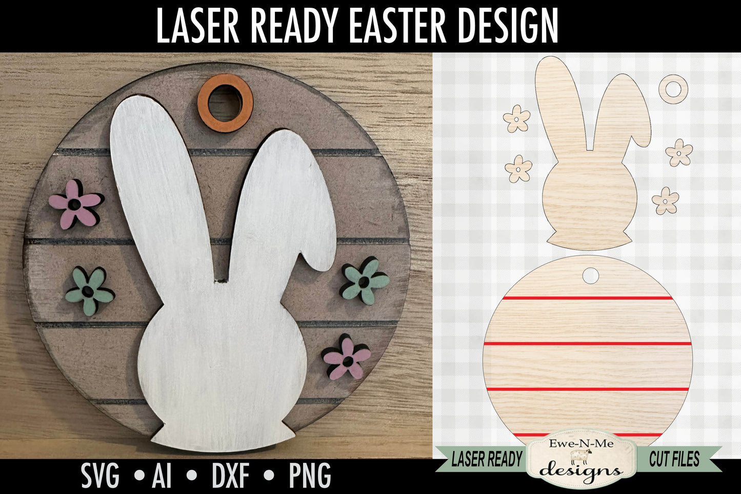 Bunny Head with Ears – Round Easter & Spring Laser Cut SVG File