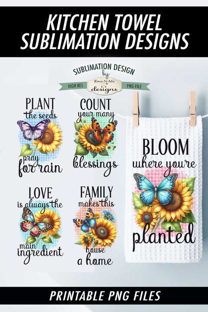 Butterflies and Sunflowers - Bundle of 5 - Kitchen Towel Sublimation Designs