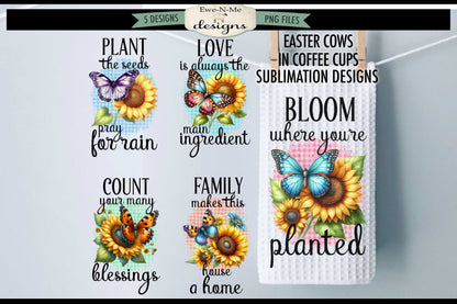 Butterflies and Sunflowers - Bundle of 5 - Kitchen Towel Sublimation Designs
