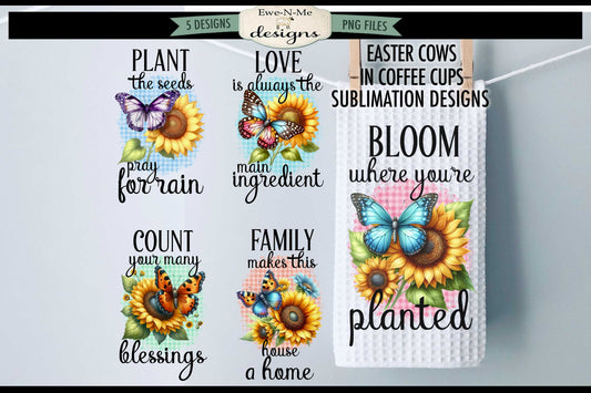 Butterflies and Sunflowers - Bundle of 5 - Kitchen Towel Sublimation Designs