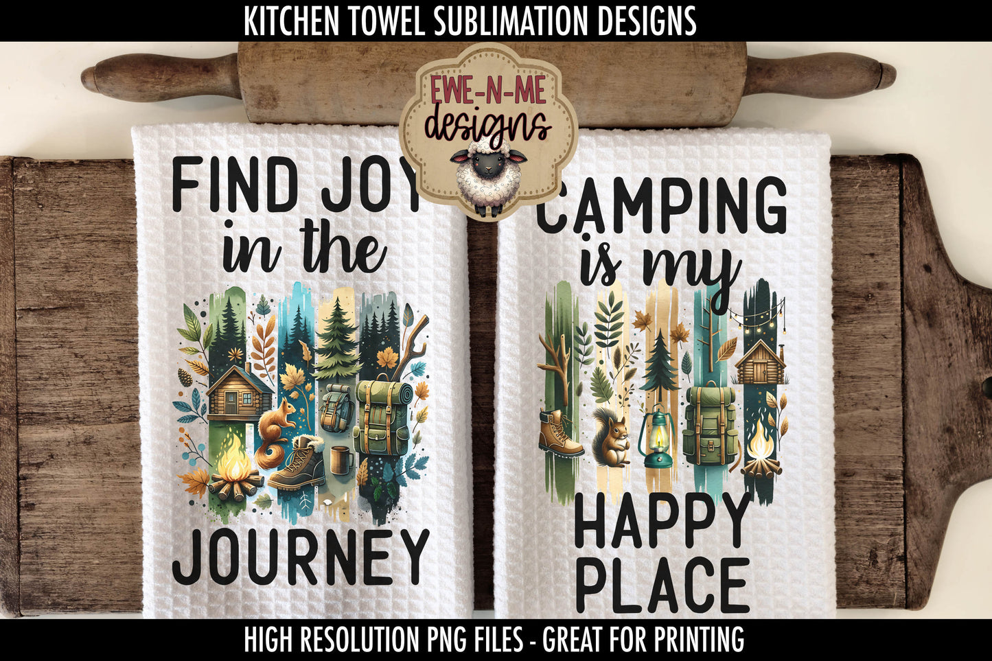 Camping Brushstrokes Fathers Day - Kitchen Towel Sublimation Designs