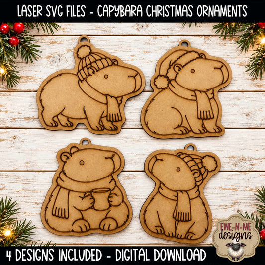 Capybara Christmas Ornaments | 4 Laser Cut SVG Files