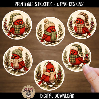 Cute Winter Cardinals Ornament Bundle | Laser Cut SVG File + Printable PNG Files with Bonus Sticker File