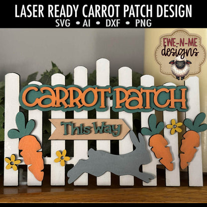 Carrot Patch Fence with Rabbit -  Laser Cut SVG File