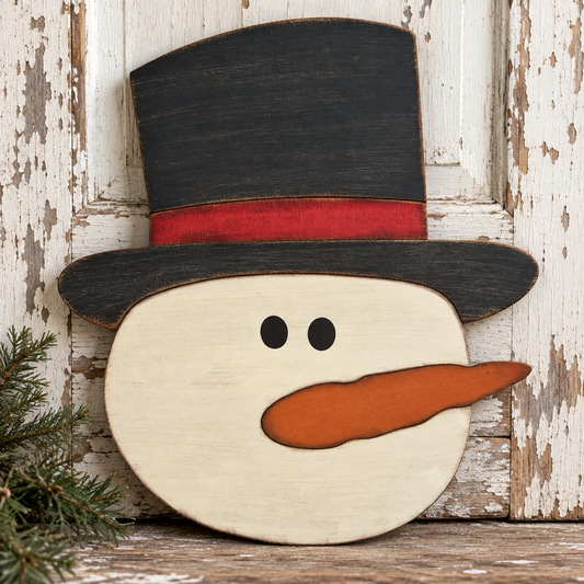 Primitive Top Hat Snowman Face - Finished Wood Decor