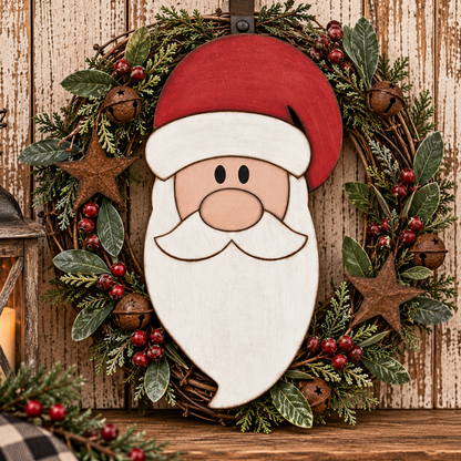 Primitive Tall Santa Face with Curved Hat - Finished Wood Decor