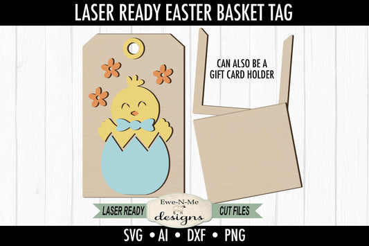 Easter Chick Tag and Gift Card Holder - Spring Laser Cut SVG File