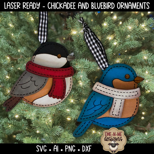 Bluebird and Chickadee Ornament Duo | Laser Cut SVG File