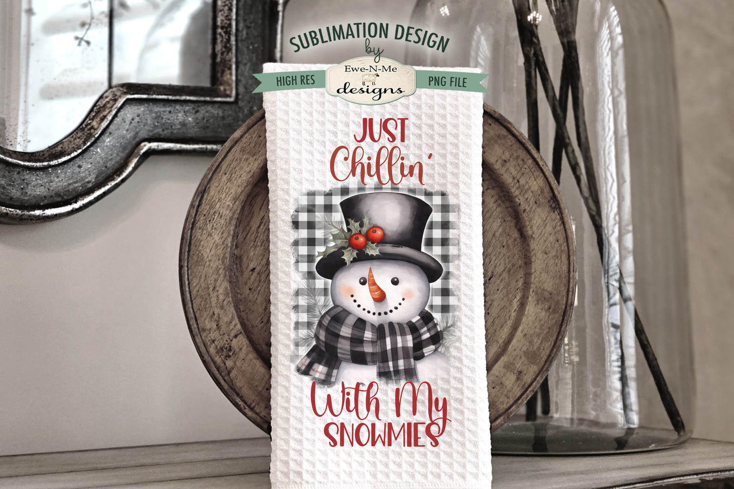 Buffalo Plaid Snowmen - Bundle of 5 - Kitchen Towel Sublimation Designs