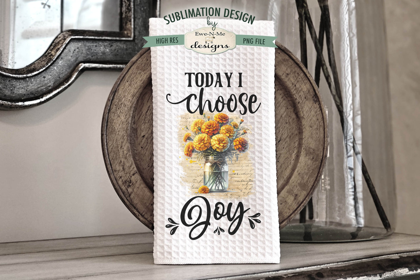 Flowers In Jars Marigolds - Kitchen Towel Sublimation Designs